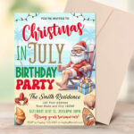 Christmas In July Birthday Party Invite   Etsy Intended For Christmas In July Card Template