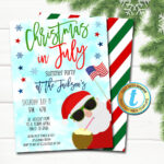 Christmas In July Invitation, Holiday Beach Santa Summer Party With Christmas In July Invite Template