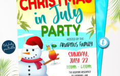 Christmas In July Party Invitation: Beach Snowman (Printable with regard to Christmas In July Flyer Template