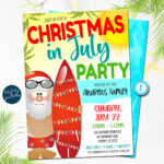 Christmas In July Party Invitation: Santa On Beach (Printable Intended For Christmas In July Party Invitation Template