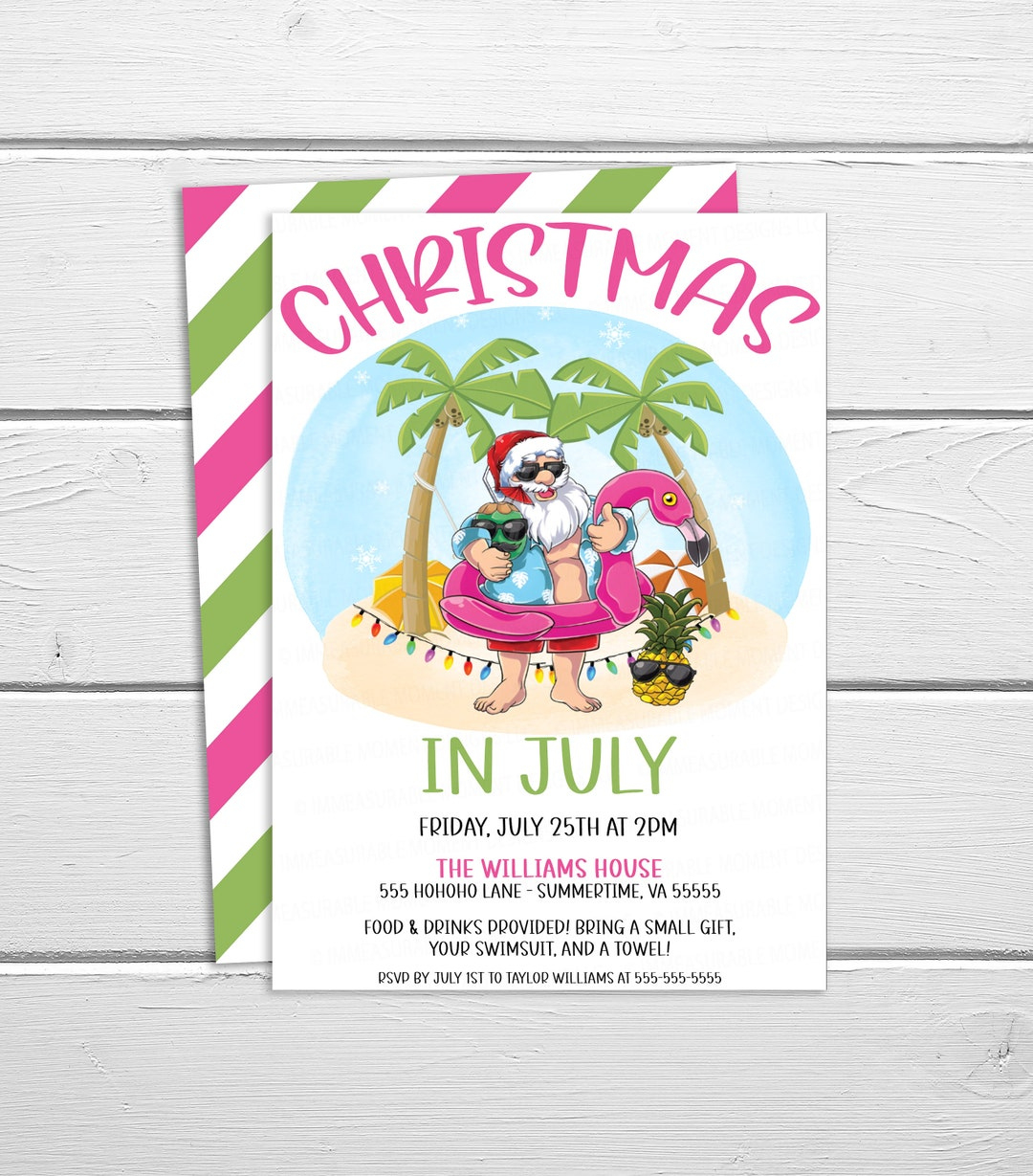 Christmas In July Party Invitation, Summer Santa Holiday Invite pertaining to Christmas In July Template Free