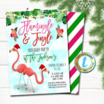 Christmas Invitation, Flamingo Flamingle And Jingle Party Intended For Christmas In July Invitation Template