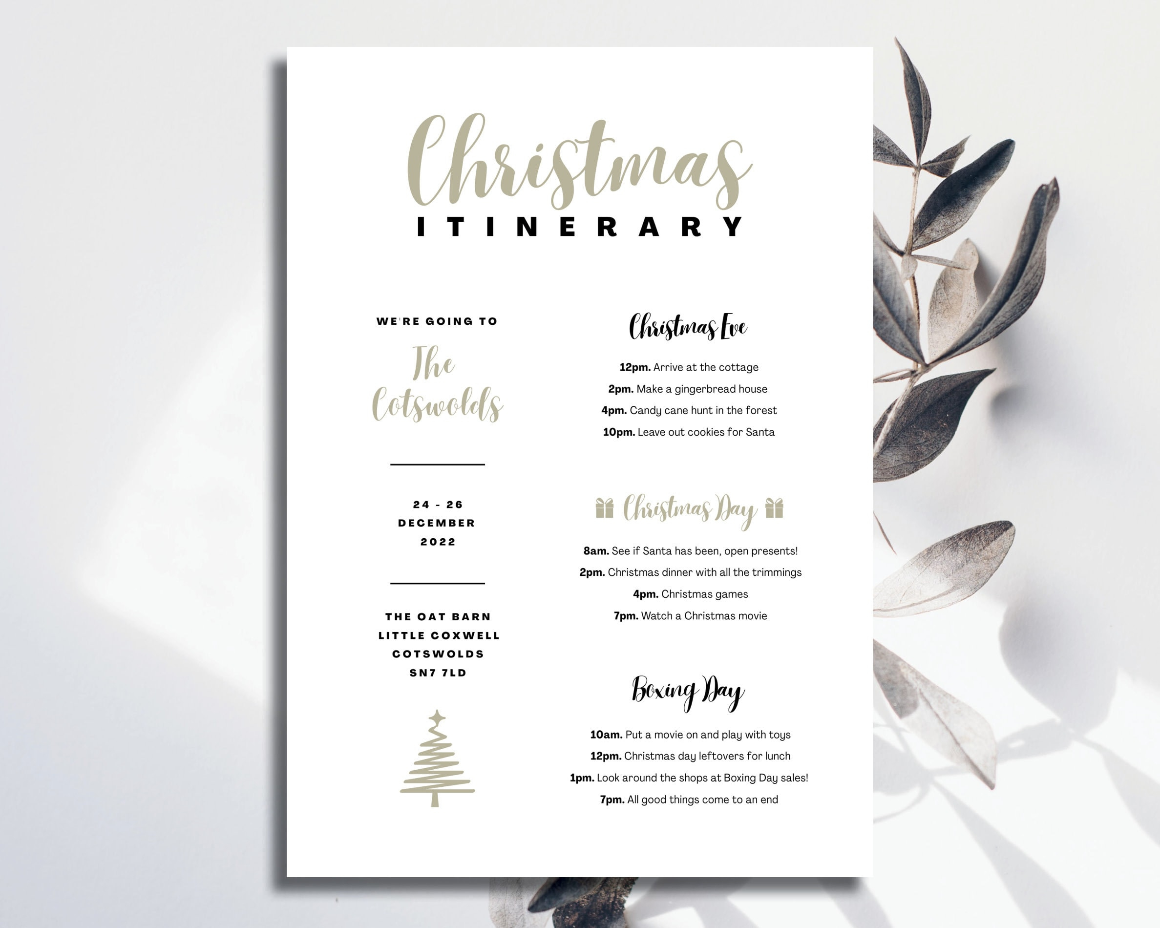 Christmas Itinerary Template, Christmas Eve, Christmas Day, Boxing throughout Christmas Day Itinerary Template