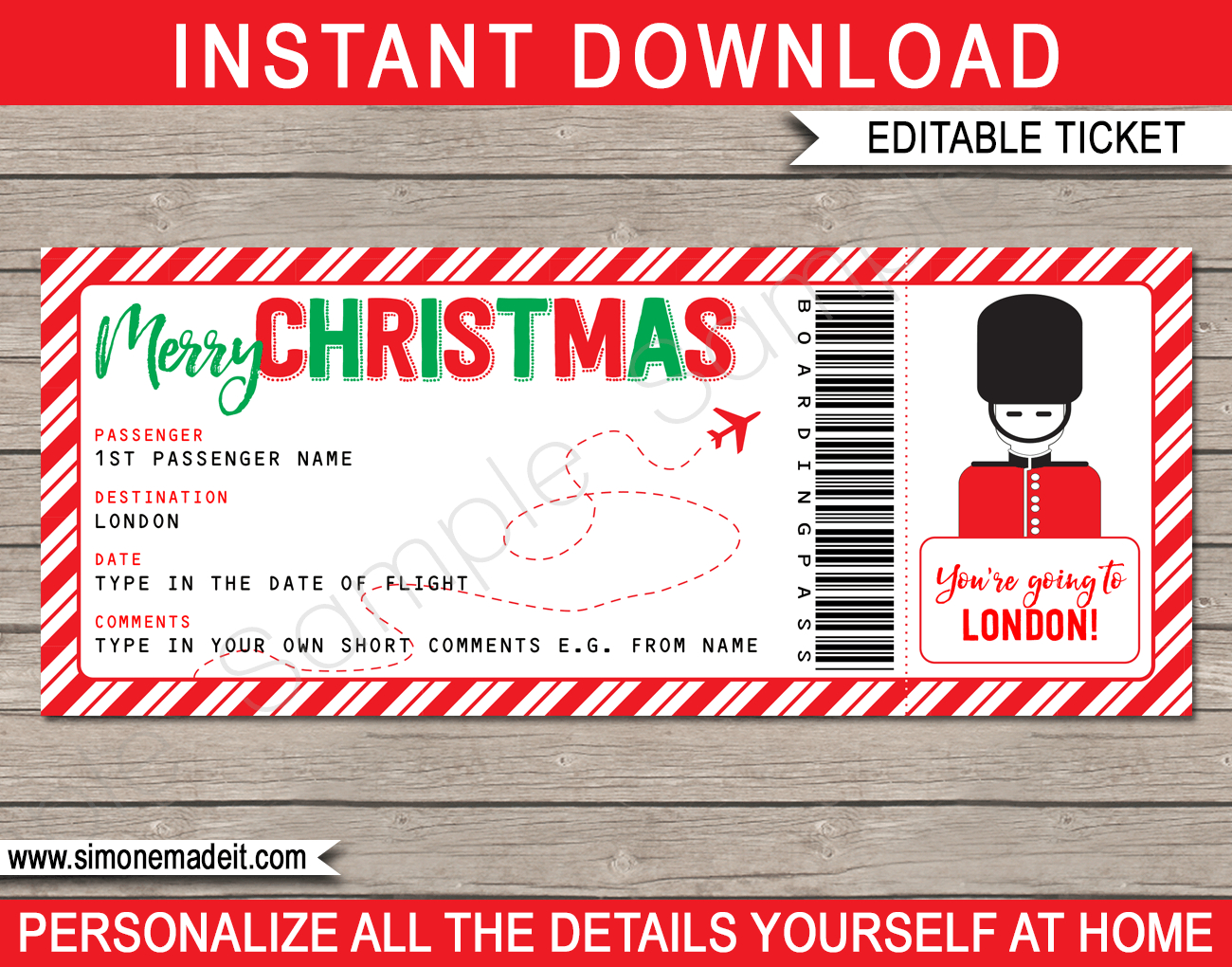 Christmas London Trip Gift Boarding Pass intended for Christmas Boarding Pass Template Free
