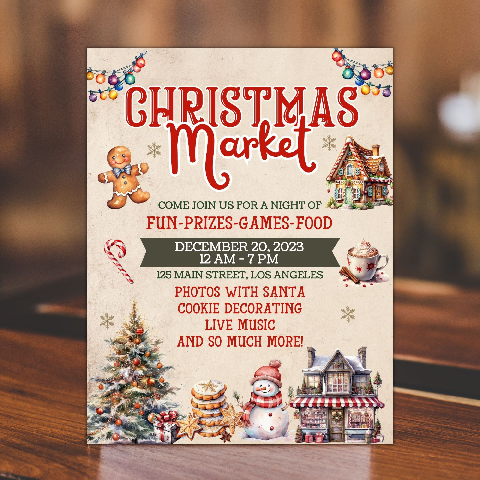 Christmas Market Editable Flyer Template, Editable Holiday Market Flyer, Holiday Craft Fair Flyer, Holiday Church Flyer, School Flyer intended for Christmas Fair Flyer Template
