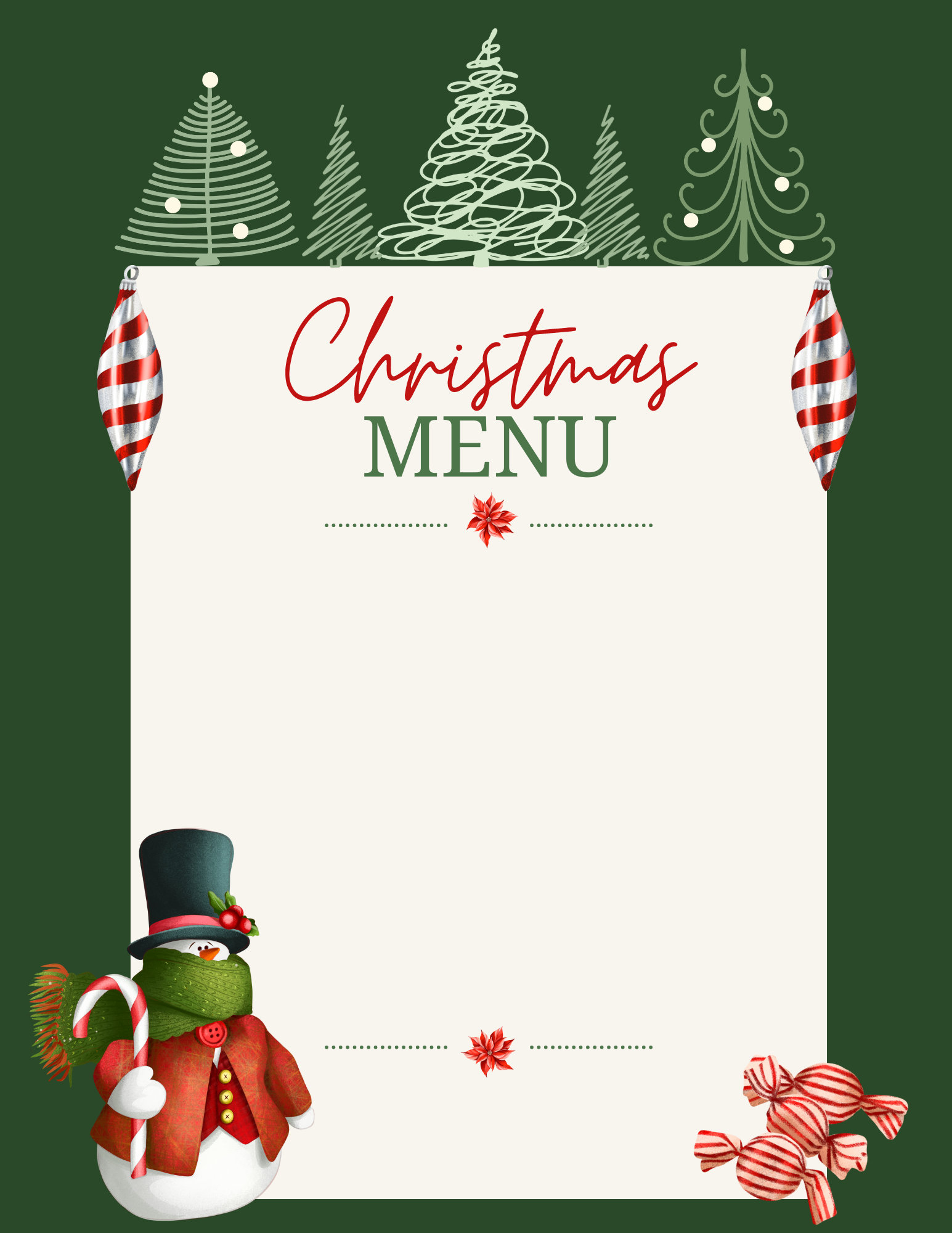 Christmas Menu Digital Download, Snowman, Trees, Downloadable - Etsy throughout Blank Christmas Menu Template