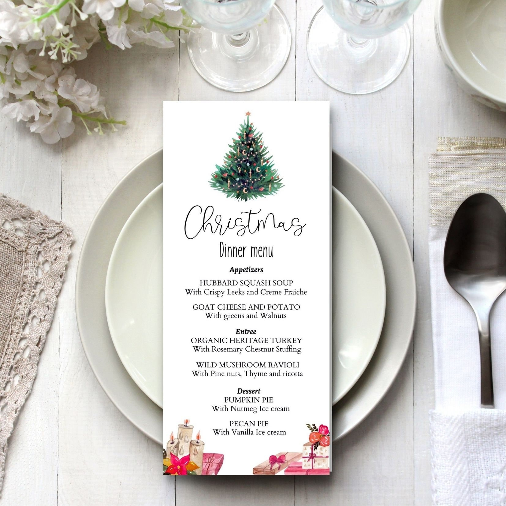 Christmas Menu Dinner Template, Xmas Dinner Menu Instant Download in Christmas Dinner Template