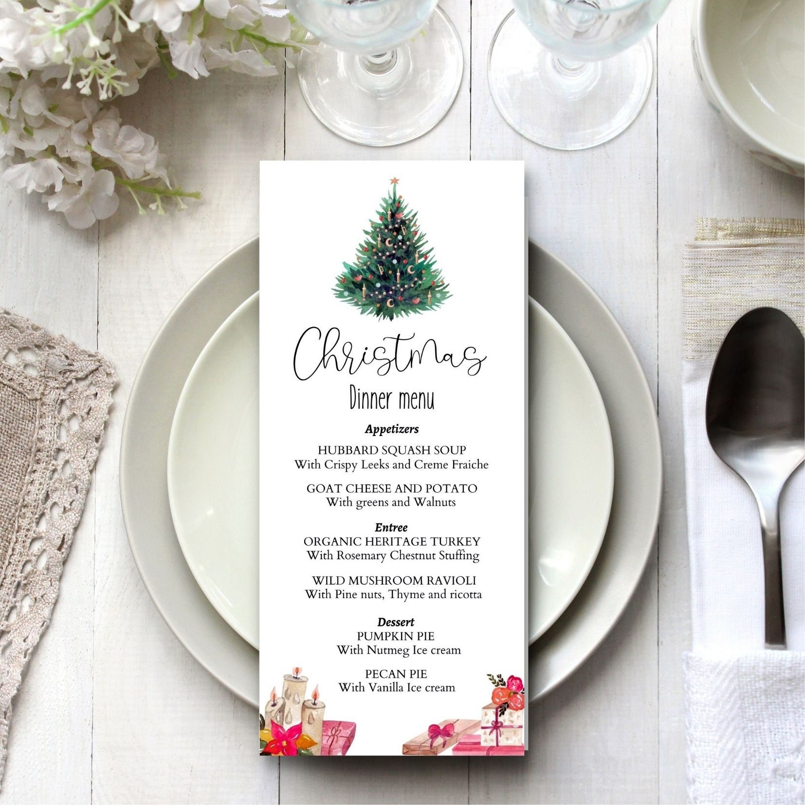 Christmas Menu Dinner Template, Xmas Dinner Menu Instant Download intended for Christmas Eve Menu Template