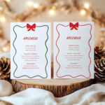 Christmas Menu Template, Retro 70S Wavy Border Holiday Dinner Menu With Christmas Dinner Menu Card Template
