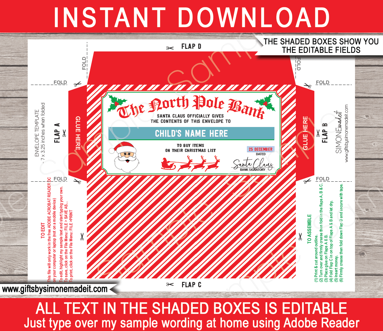 Christmas Money Envelope (From Santa) - Red &amp;amp; Green in Christmas Gift Card Envelope Template