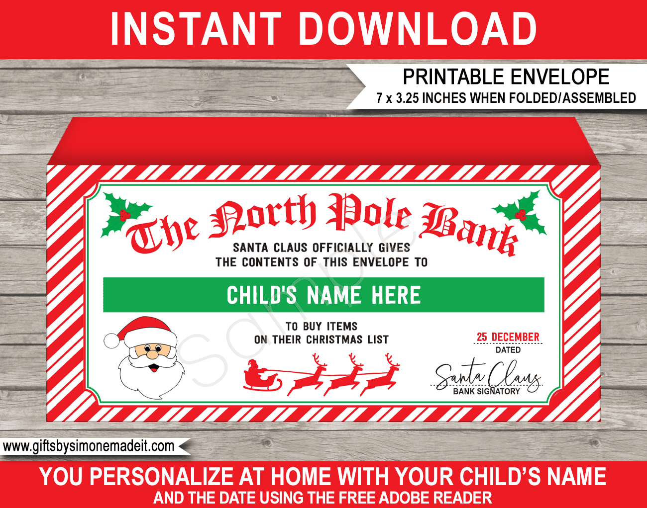 Christmas Money Envelope (From Santa) - Red &amp;amp; Green inside Christmas Cash Envelope Template