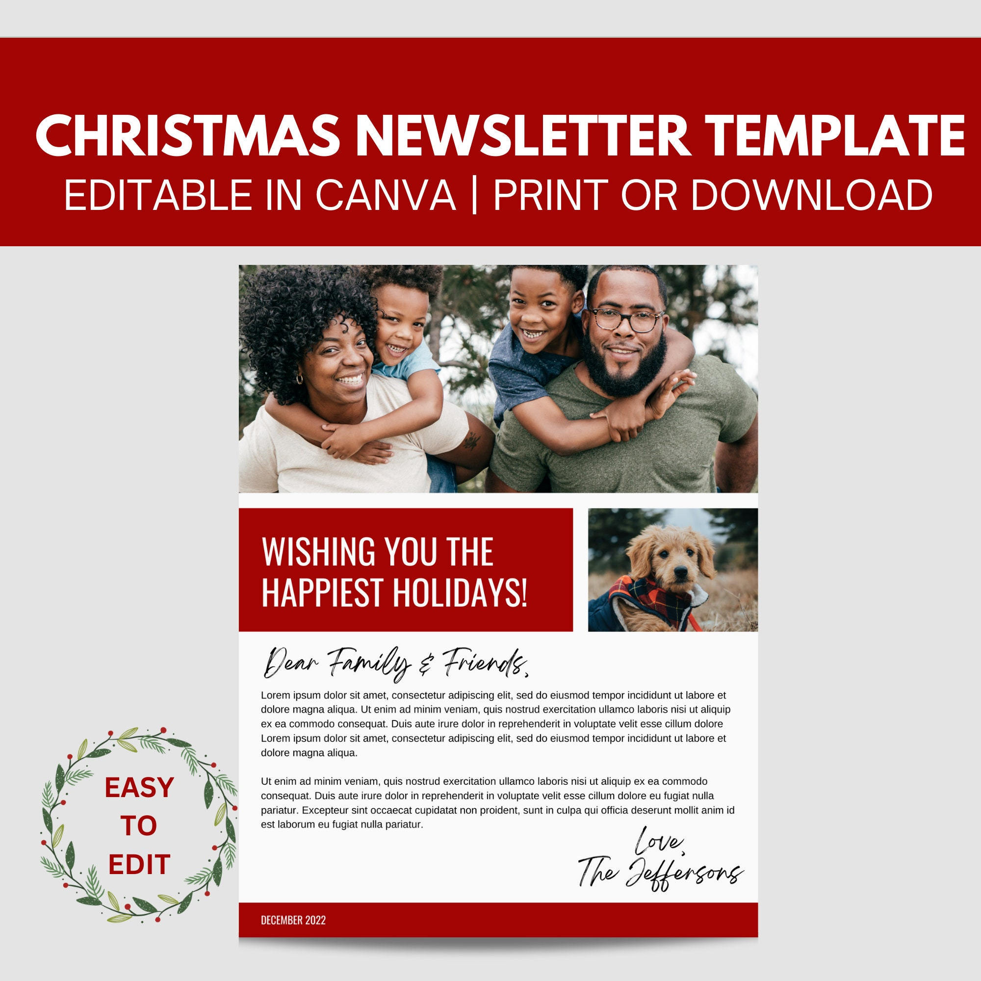 Christmas Newsletter Template | Editable In Canva | 8.5 X 11&amp;#039;&amp;#039; - Etsy throughout Christmas Holiday Newsletter Template