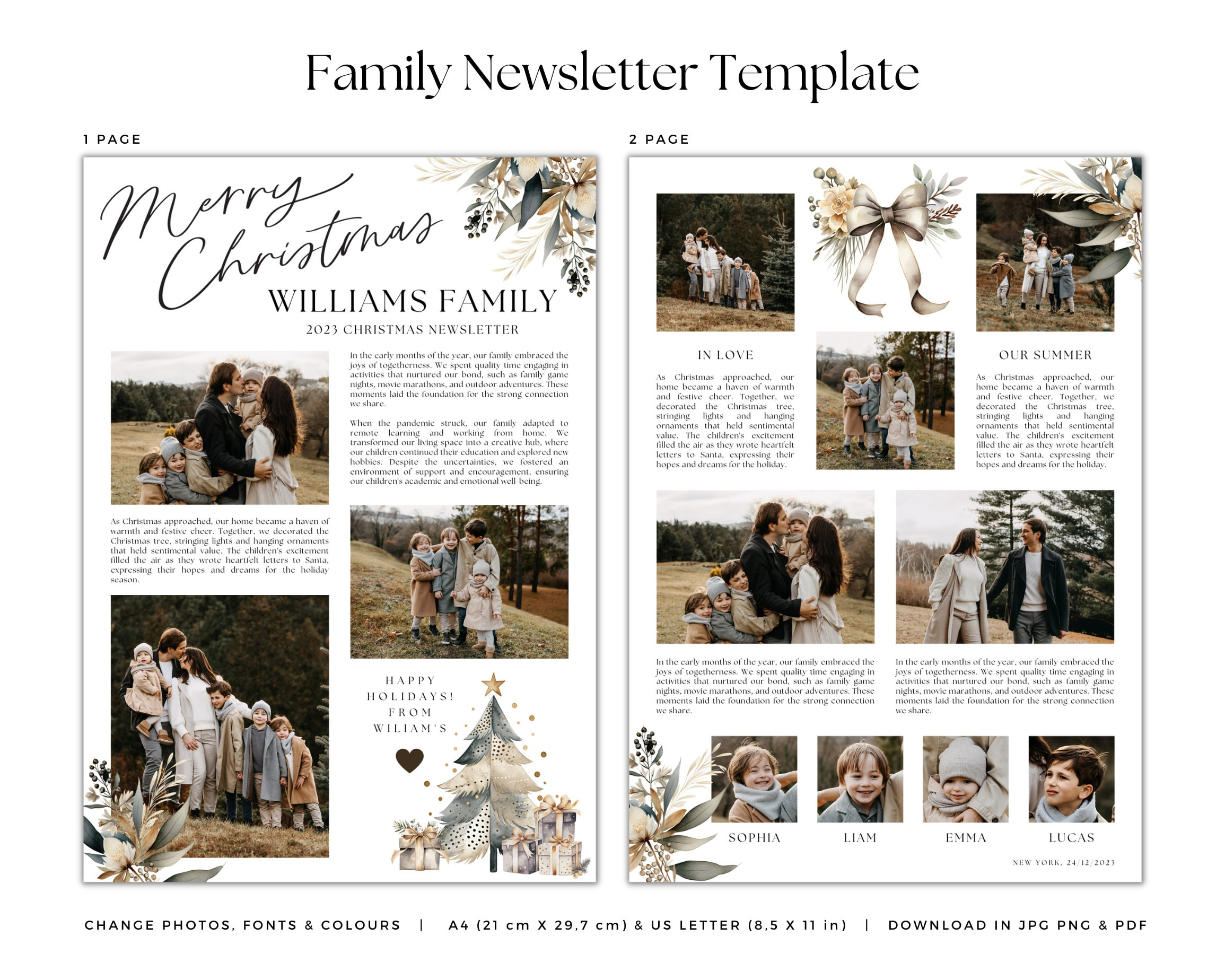 Christmas Newsletter Template / Family Year In Review / Holiday with Christmas Family Newsletter Template