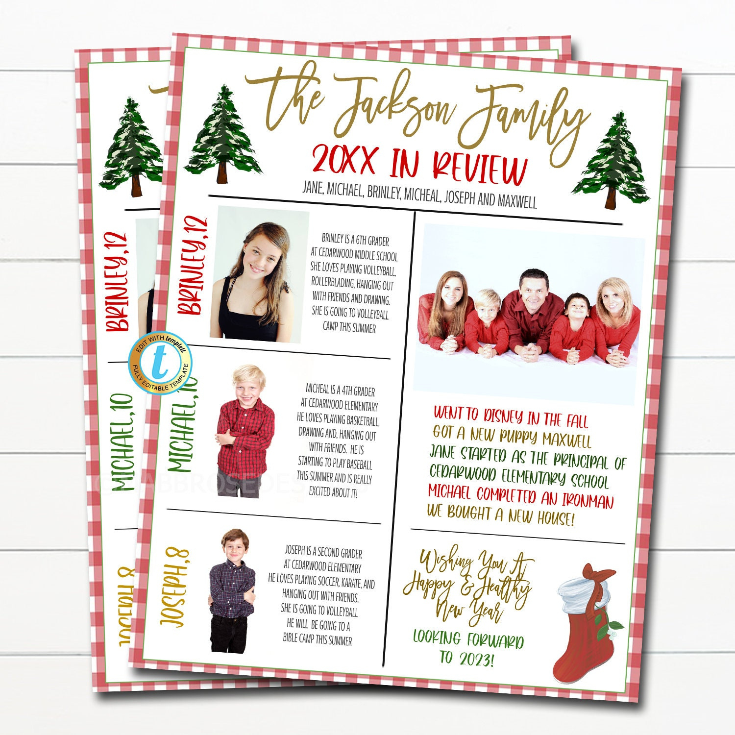 Christmas Newsletter Year In Review Template, Holiday Family intended for Christmas Card Newsletter Template