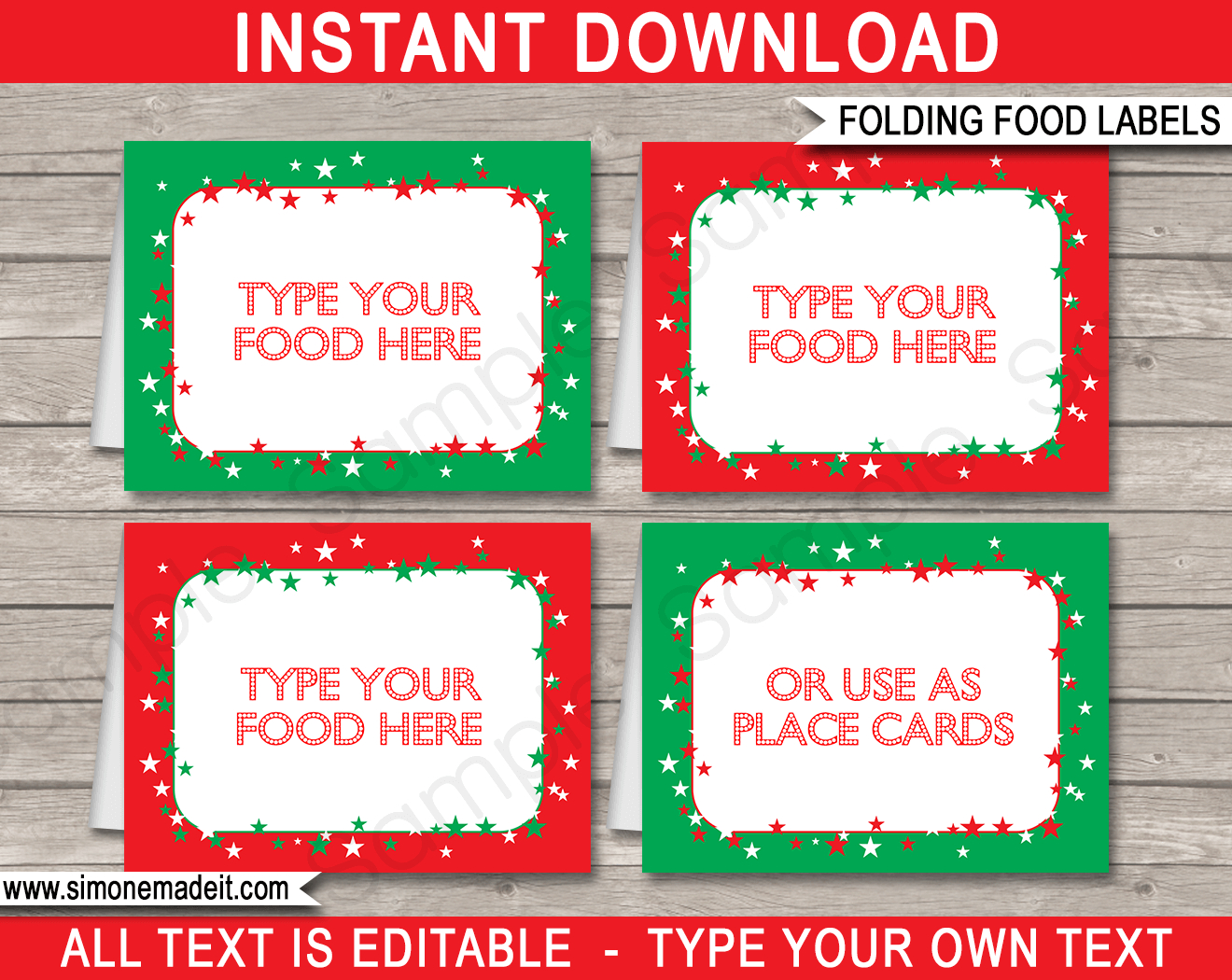 Christmas Party Food Labels Template - Red &amp;amp; Green within Christmas Food Label Template