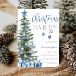 Christmas Party Invitation Template Blue Silver Christmas Tree In Blue Christmas Invitation Template