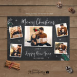 Christmas Photo Card Template | Chalkboard Multiple Pics Throughout Christmas Card Template Multiple Photos