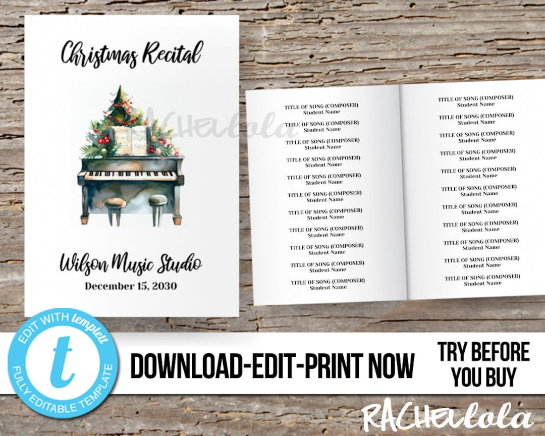 Christmas Piano Recital Program, Printable Fillable Template pertaining to Christmas Concert Programme Template