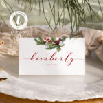 Christmas Place Card Template, Holiday Seating Card, Winter Throughout Christmas Dinner Place Cards Template