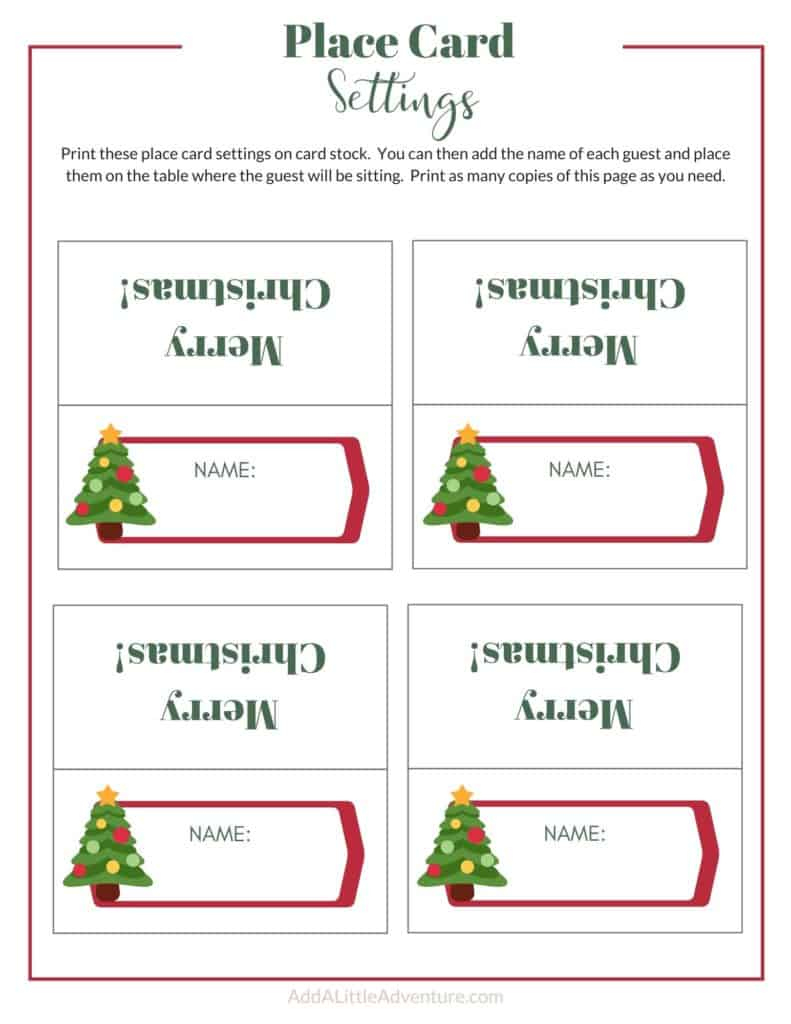 Christmas Place Cards Printables - Diy Templates within Christmas Dinner Place Cards Template