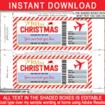 Christmas Plane Ticket Voucher Template   Red & Gold Pertaining To Christmas Boarding Pass Template Free Download