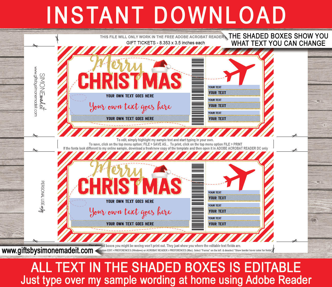 Christmas Plane Ticket Voucher Template - Red &amp;amp; Gold pertaining to Christmas Boarding Pass Template Free Download