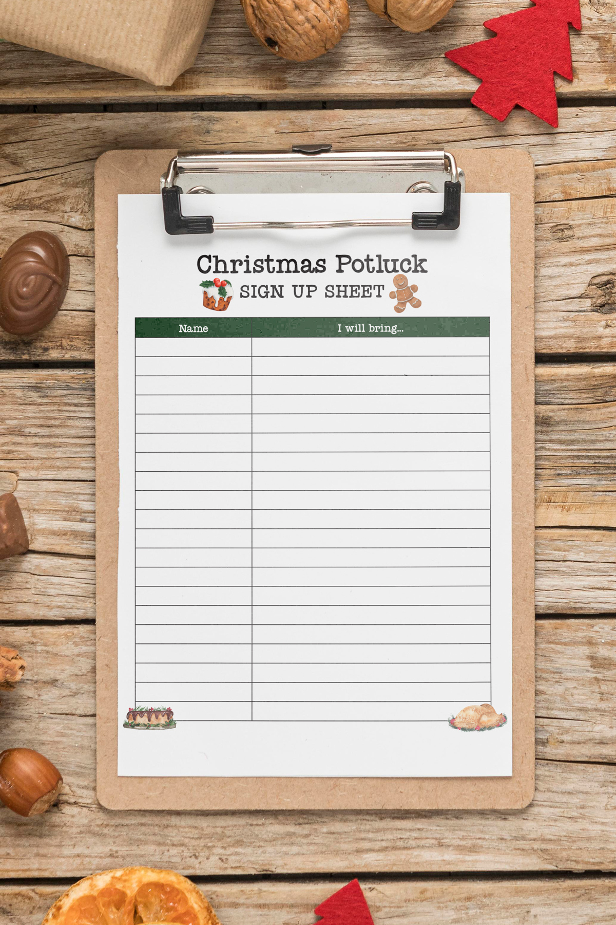 Christmas Potluck Sign Up Sheet Free Printable pertaining to Christmas Drive Thru Sign-Up Form Template
