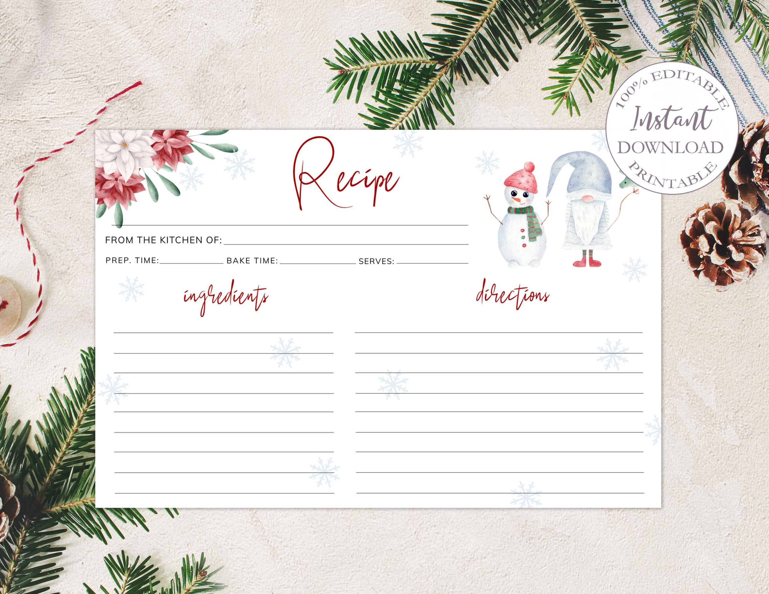 Christmas Recipe Card Printable, 4X6 Recipe Cards Template, Modern regarding Blank Christmas Recipe Card Template