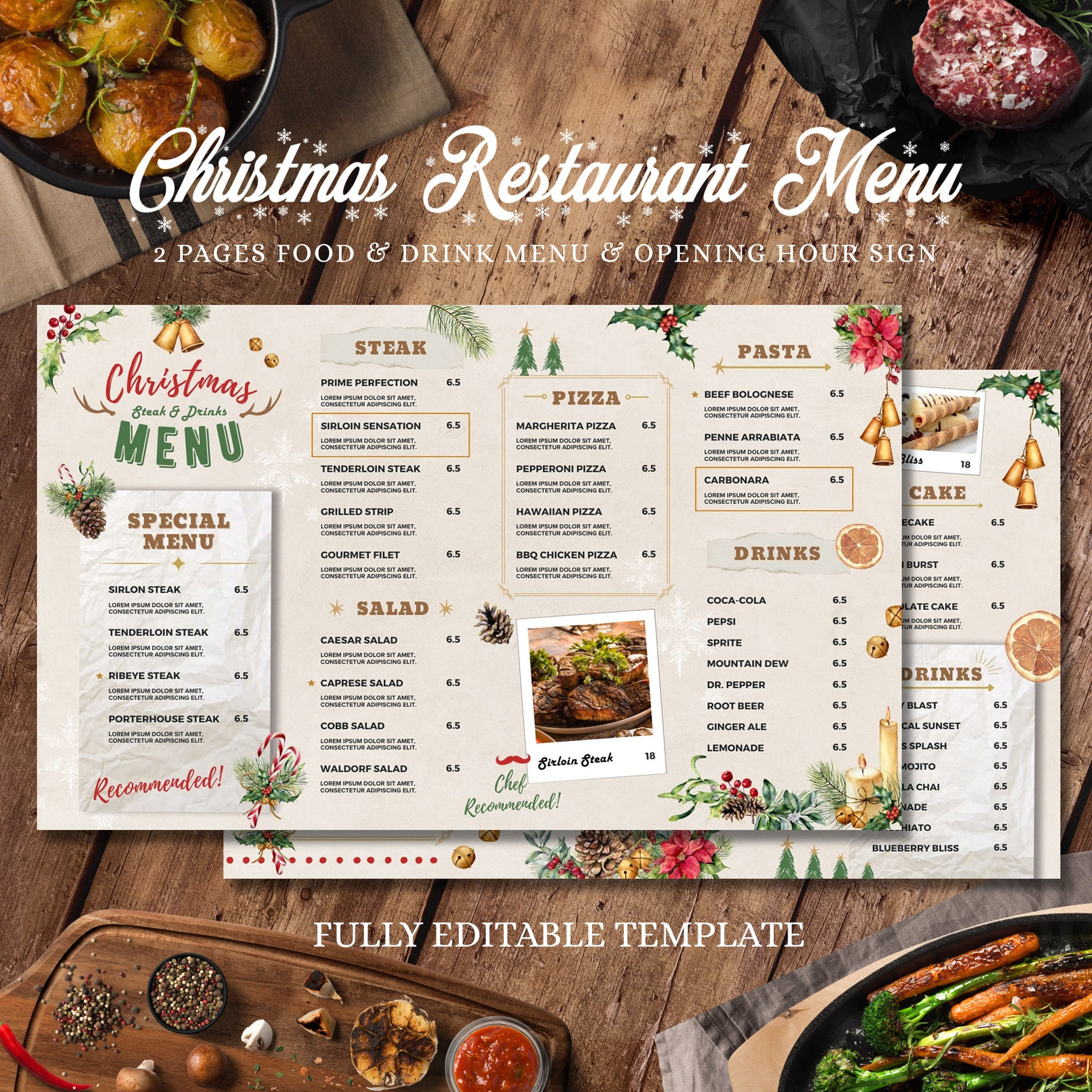 Christmas Restaurant Menu Template Bundle, Landscape Restaurant throughout Christmas Food Menu Template