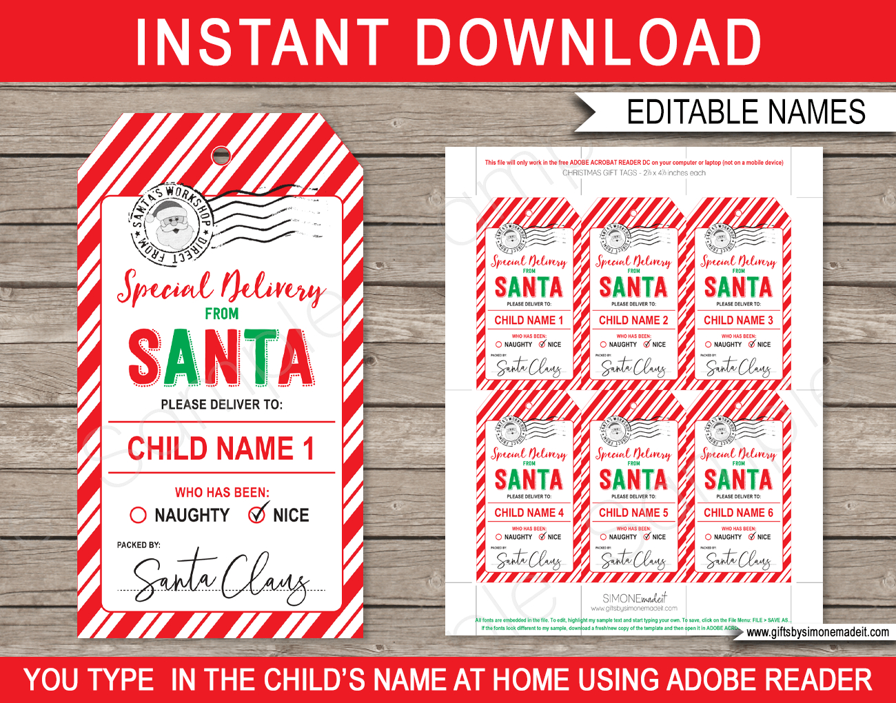 Christmas Santa Gift Tags - Red &amp;amp; Green in Christmas Gift Tag Template Free Download