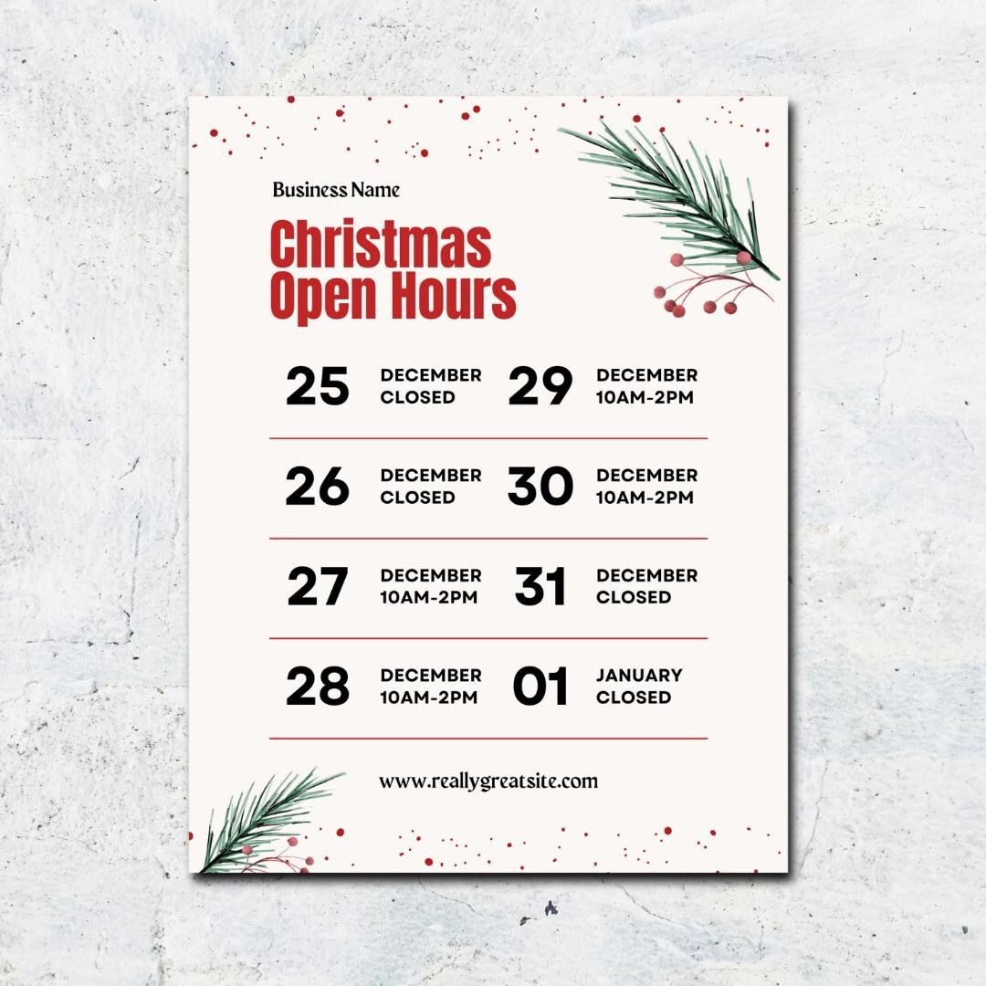 Christmas Store Hours Editable Template - Etsy Uk regarding Christmas Closing Times Template