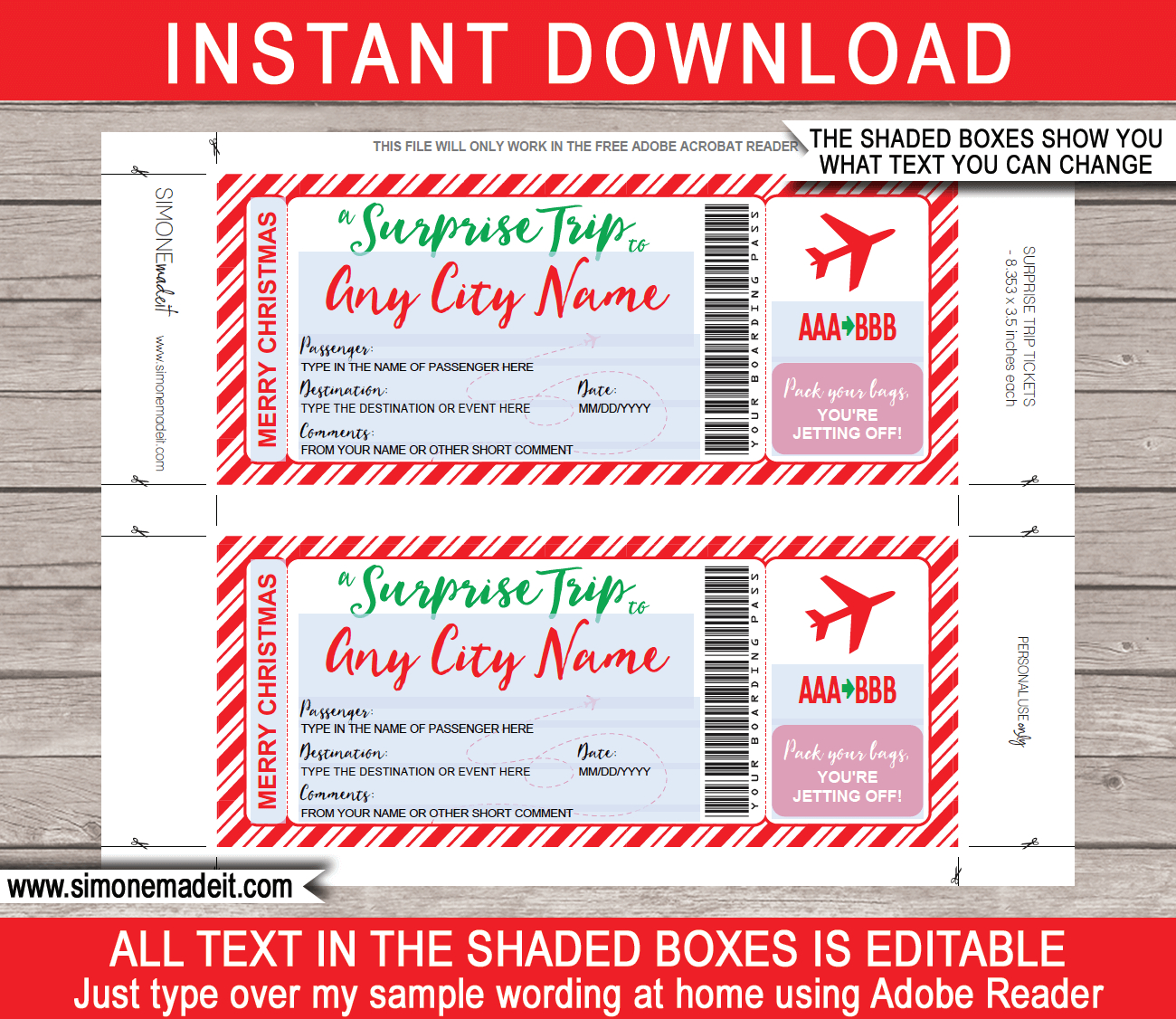 Christmas Surprise Trip Boarding Pass throughout Christmas Boarding Pass Template Free