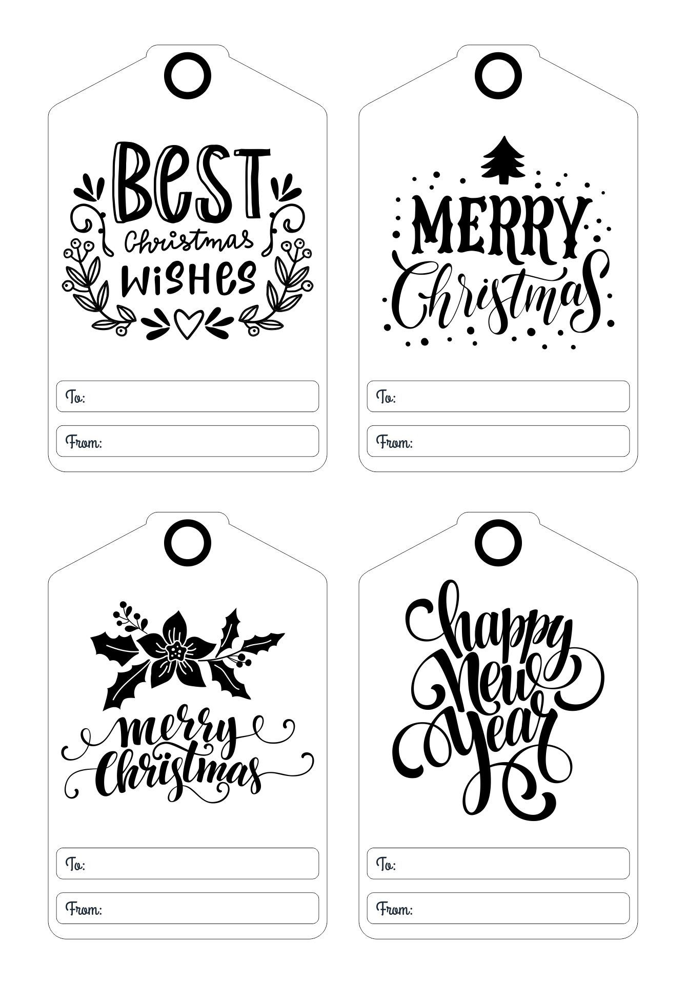Christmas Tags Black And White - 10 Free Pdf Printables | Printablee in Christmas Gift Tag Template Black and White
