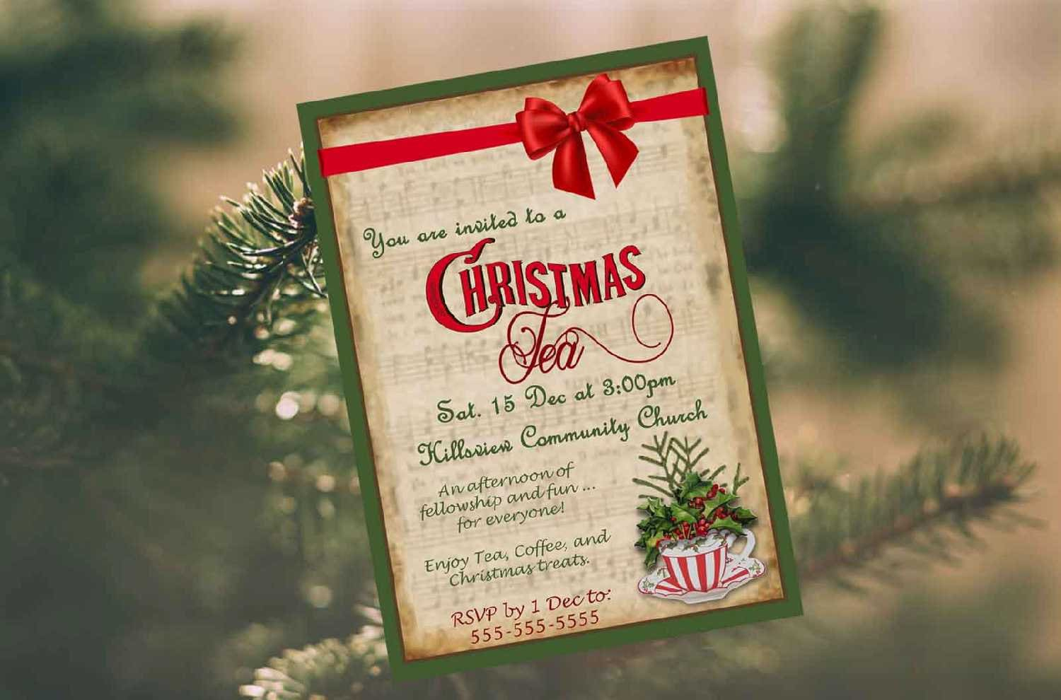 Christmas Tea Invitation Printable Download Holiday Party intended for Christmas Afternoon Tea Invitation Template