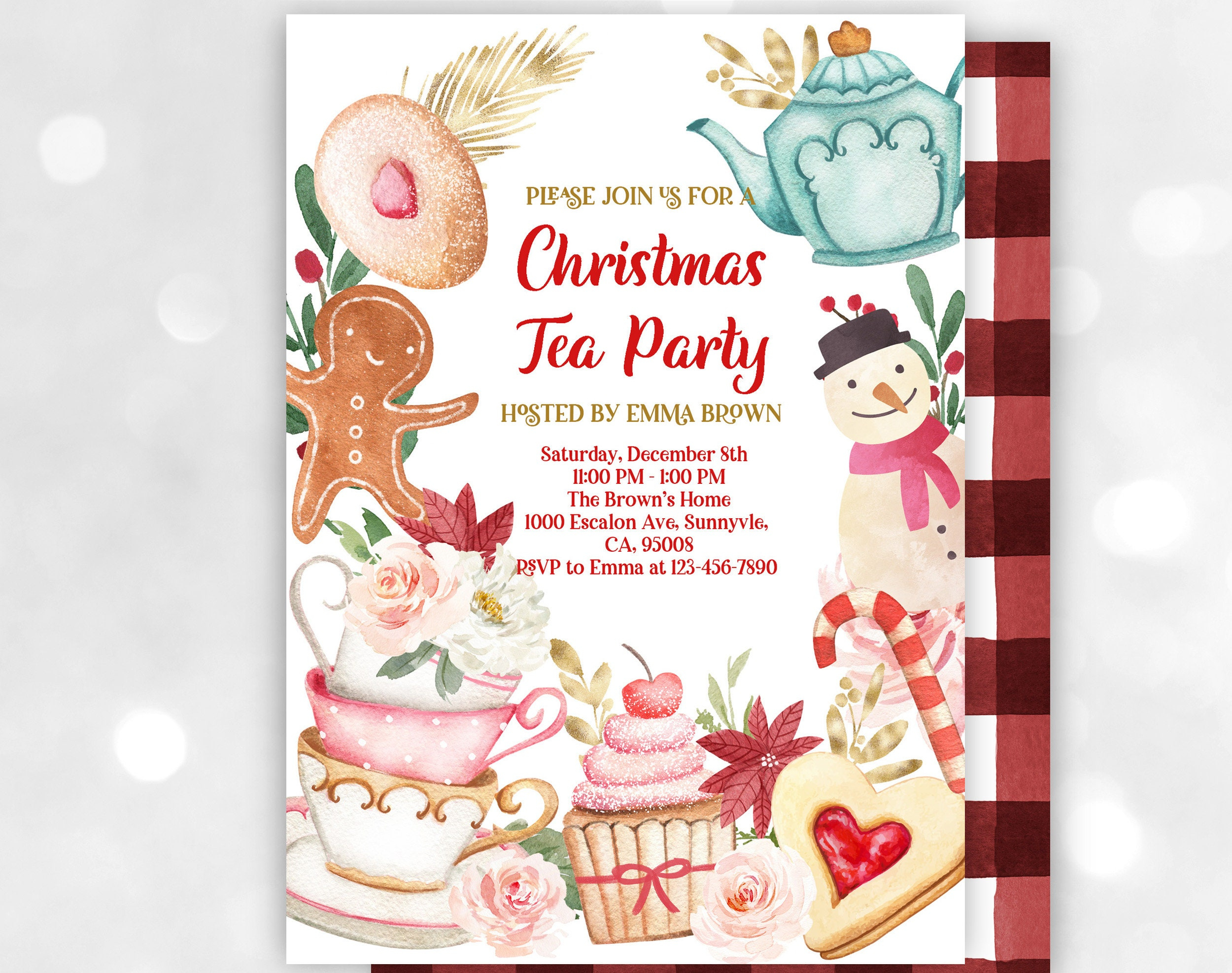 Christmas Tea Party Invitation, Gingerbread And Hot Cocoa for Christmas Afternoon Tea Invitation Template