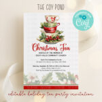 Christmas Tea Party Invitation, Holiday Tea, Template For Christmas Afternoon Tea Invitation Template