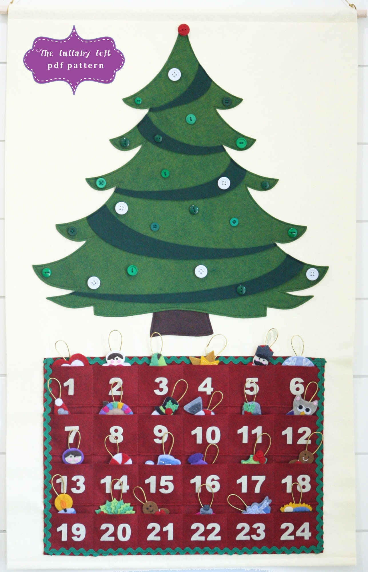 Christmas Tree Advent Calendar Pattern: 29 Felt Ornaments (Digital with Advent Calendar Christmas Tree Template