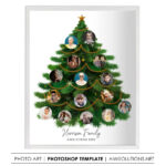 Christmas Tree Shape Photo Collage Template, Noel Theme Photo Within Christmas Family Tree Template