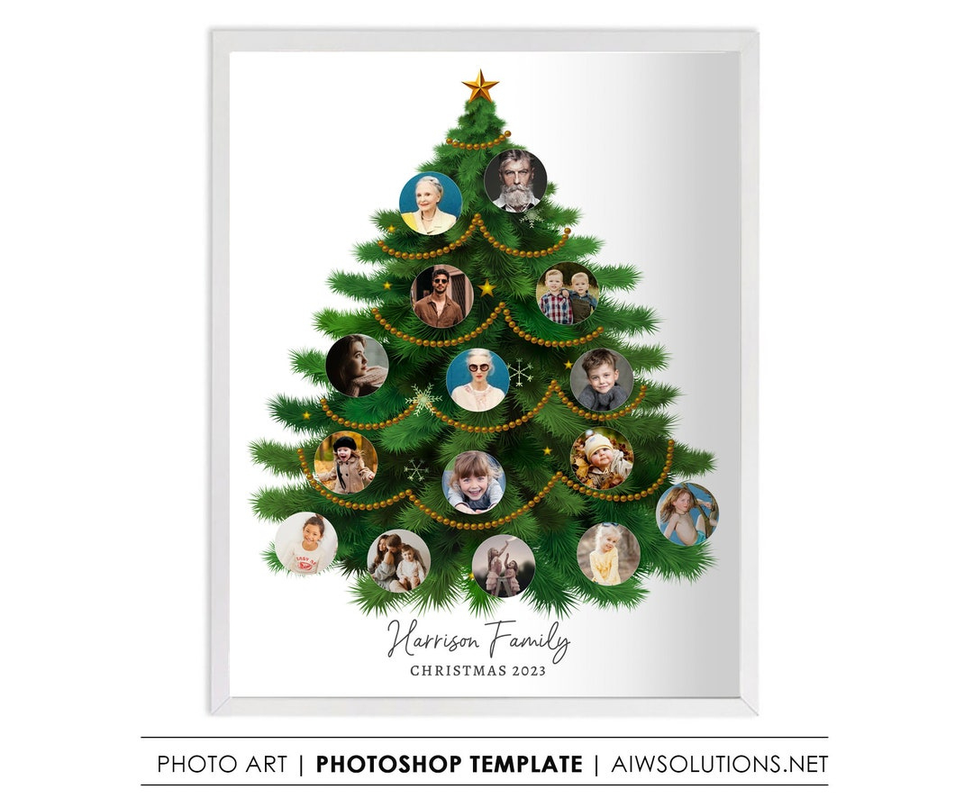 Christmas Tree Shape Photo Collage Template, Noel Theme Photo within Christmas Family Tree Template