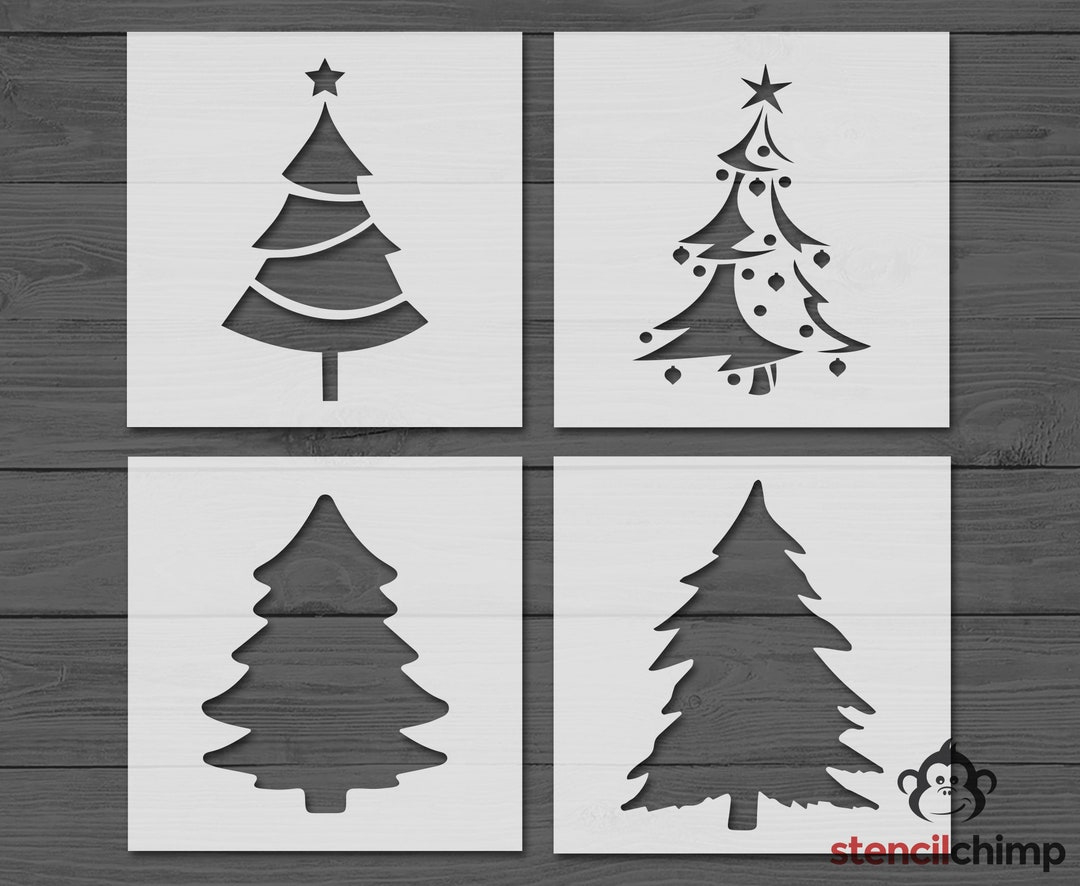 Christmas Tree Stencil Bundle, Lighted Tree, Tree And Star, Pine in A5 Christmas Tree Template