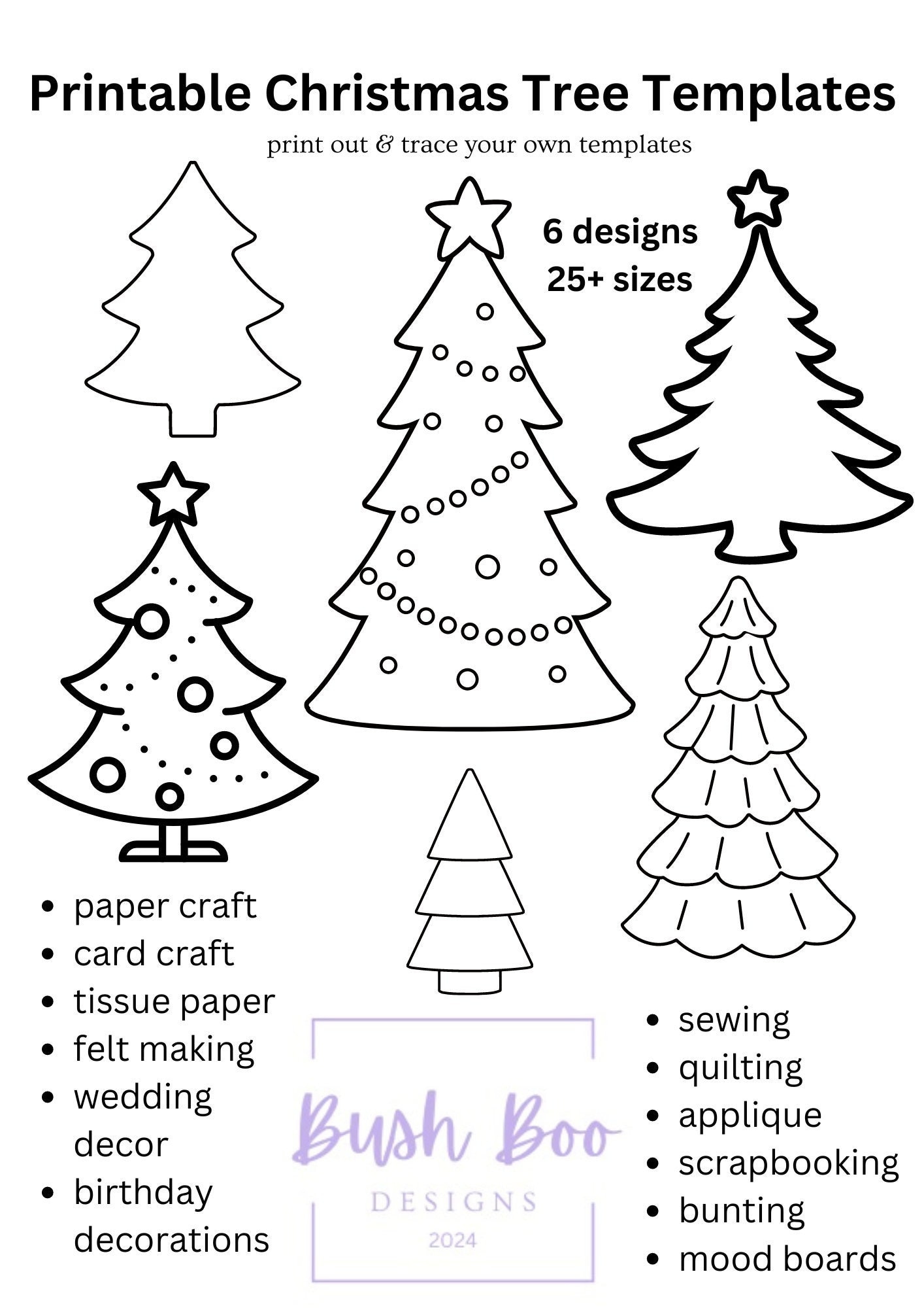 Christmas Tree Template Set: Paper Craft Stencils (Pdf Download A4 in Christmas Decorations Paper Template