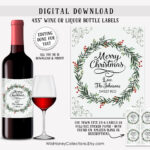 Christmas Wine Bottle Labels, Printable Labels, Personalized For For Christmas Bottle Label Template