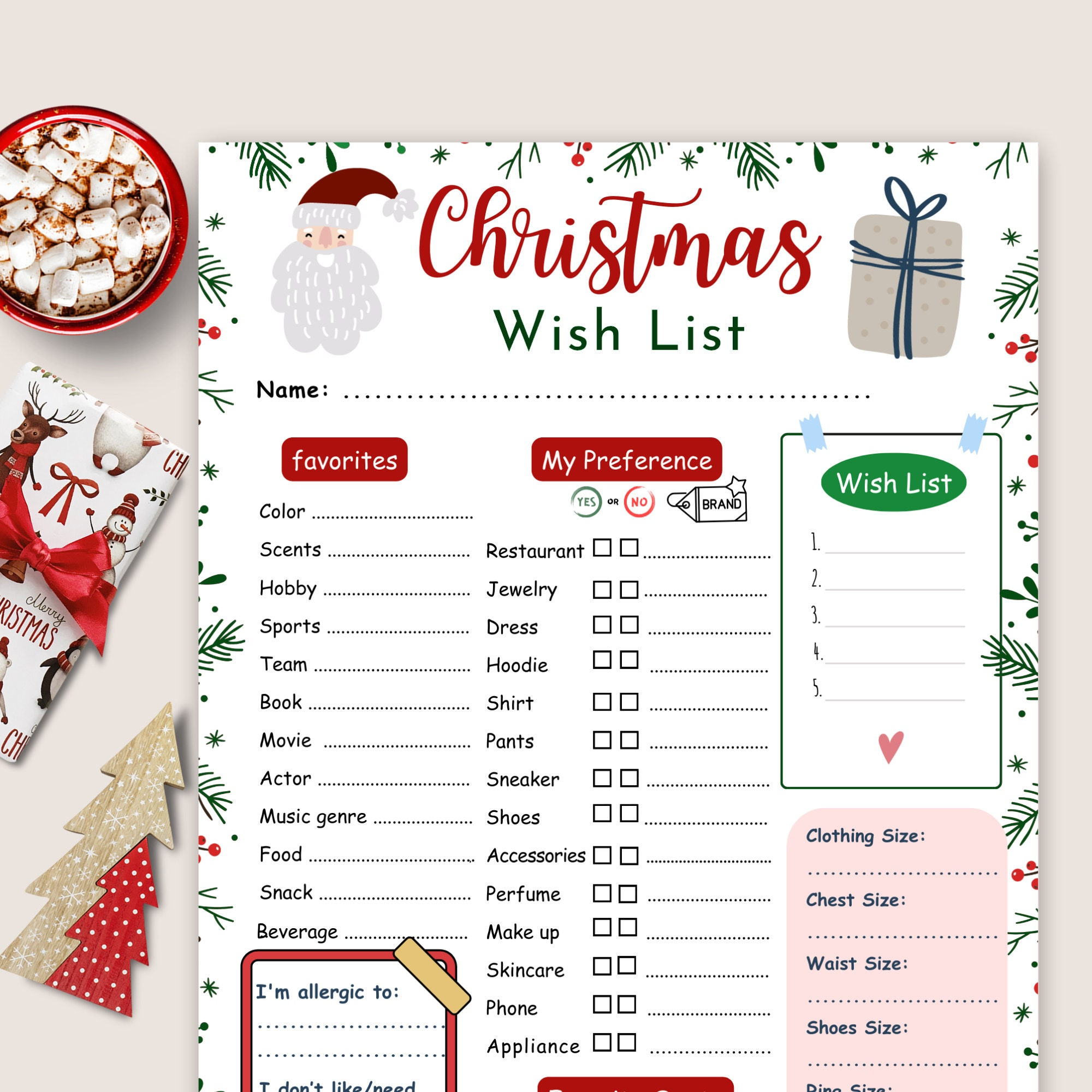 Christmas Wish List, Coworker Christmas List Template, Secret within Adult Christmas List Template