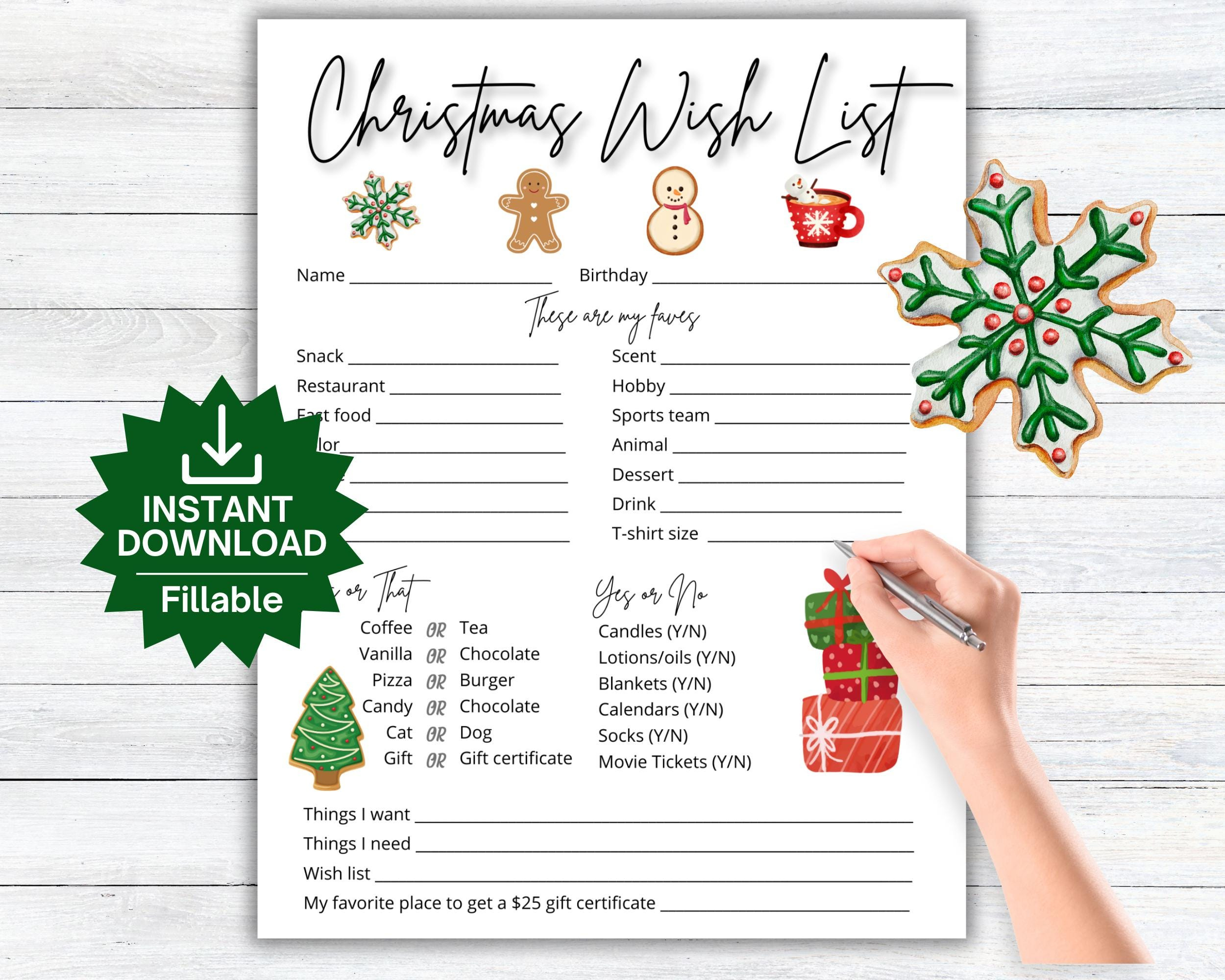 Christmas Wish List, Coworker Secret Santa Questions Printable for Christmas Gift Wish List Template
