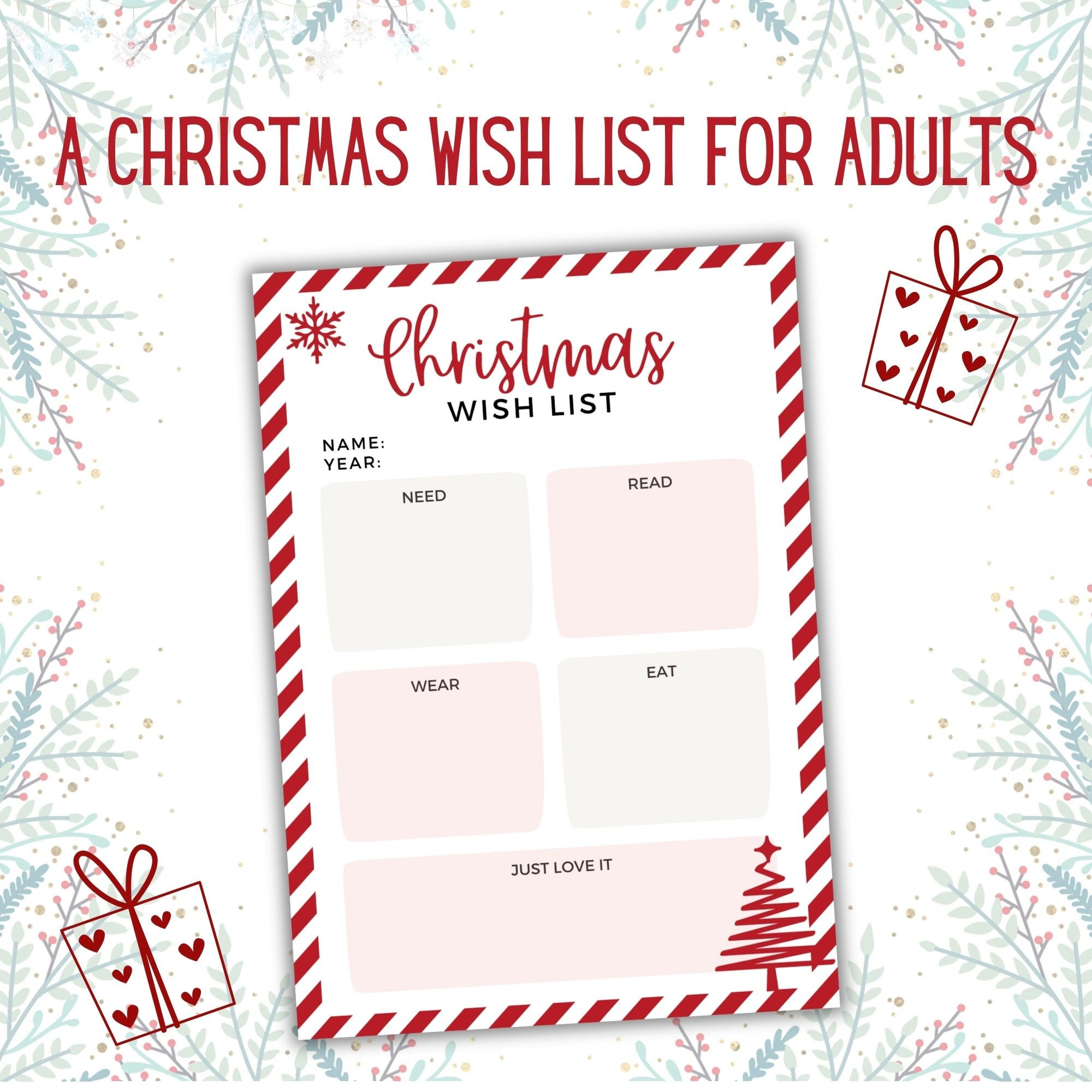 Christmas Wish List For Adults - Printable Pdf - Christmas Wish in Adult Christmas List Template