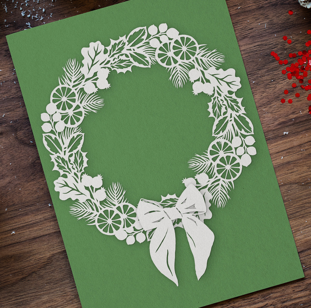 Christmas Wreath Paper Cutting Digital Template for Christmas Card Paper Cutting Template