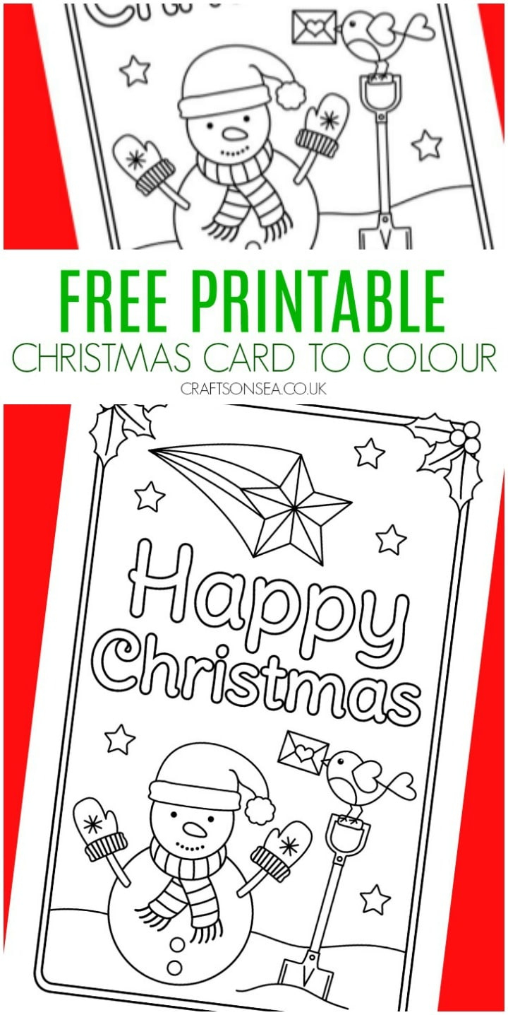 Color In Christmas Card: Free Snowman Design - Crafts On Sea throughout Childrens Christmas Card Template