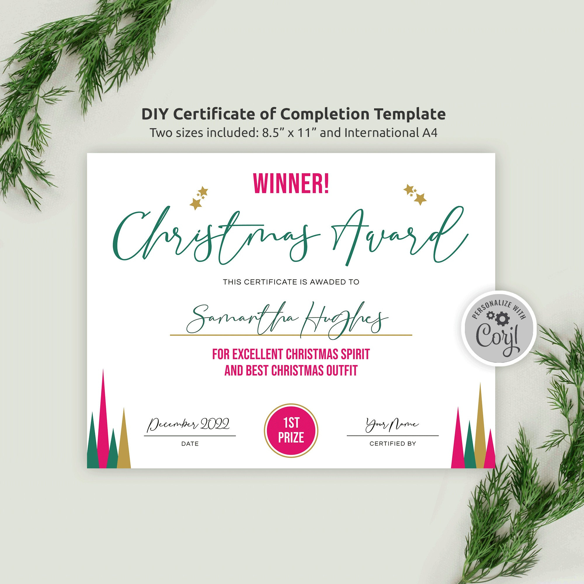 Custom Christmas Award Template, Modern Certificate Of Achievement throughout Christmas Award Template