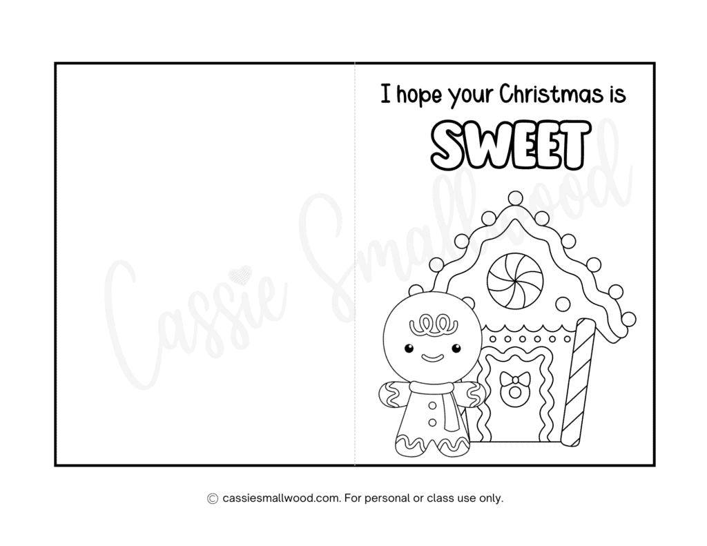 Cute Christmas Cards To Color - Cassie Smallwood inside Christmas Card Colouring Template Free