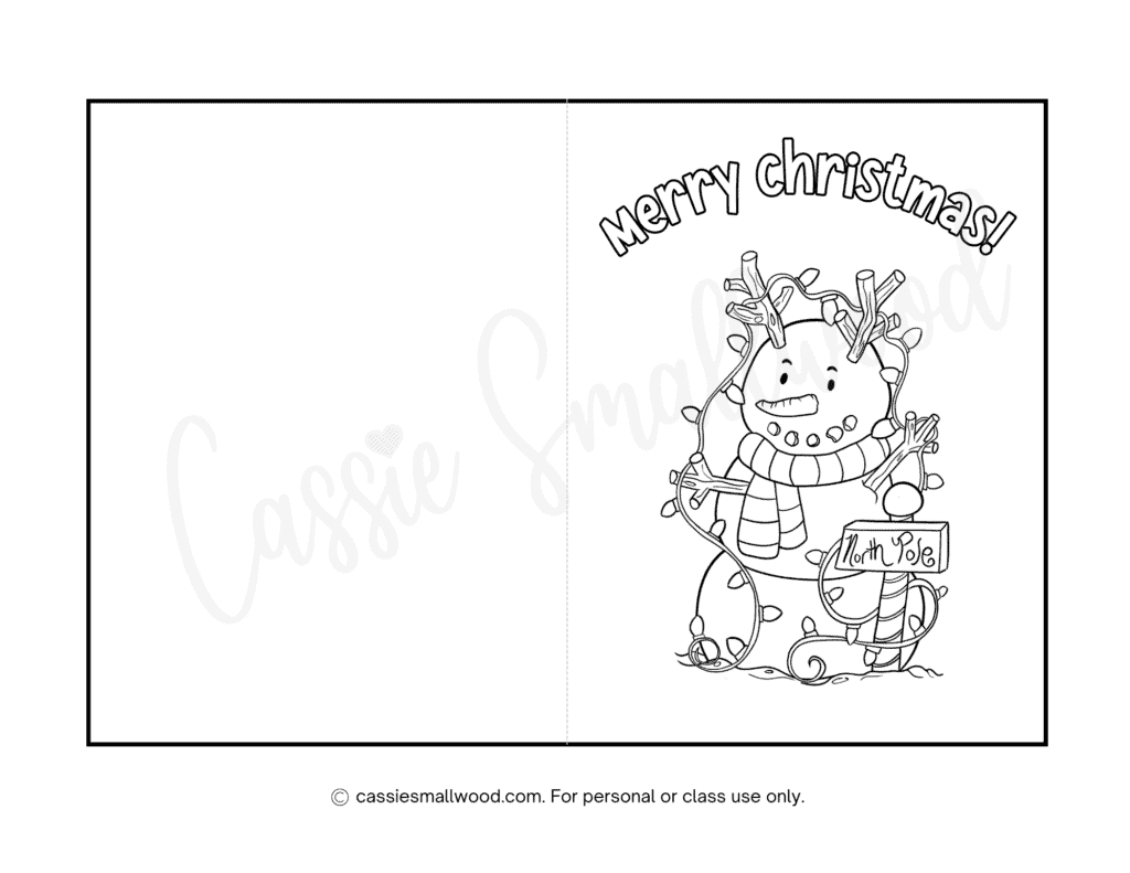 Cute Christmas Cards To Color - Cassie Smallwood regarding Christmas Card Colouring Template Free